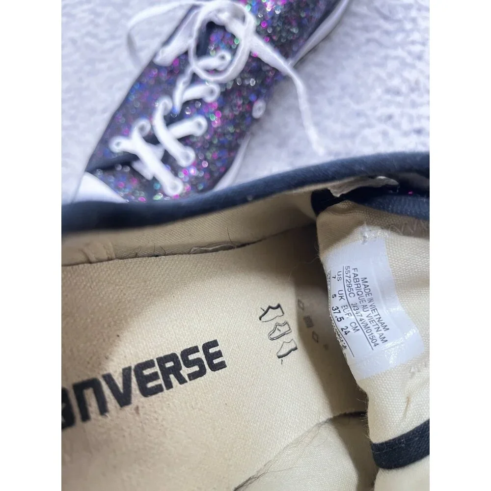 Women’s Converse All Star Black Multicolor Glitter Low Top Sneaker Shoes Size 7 - Picture 6 of 7